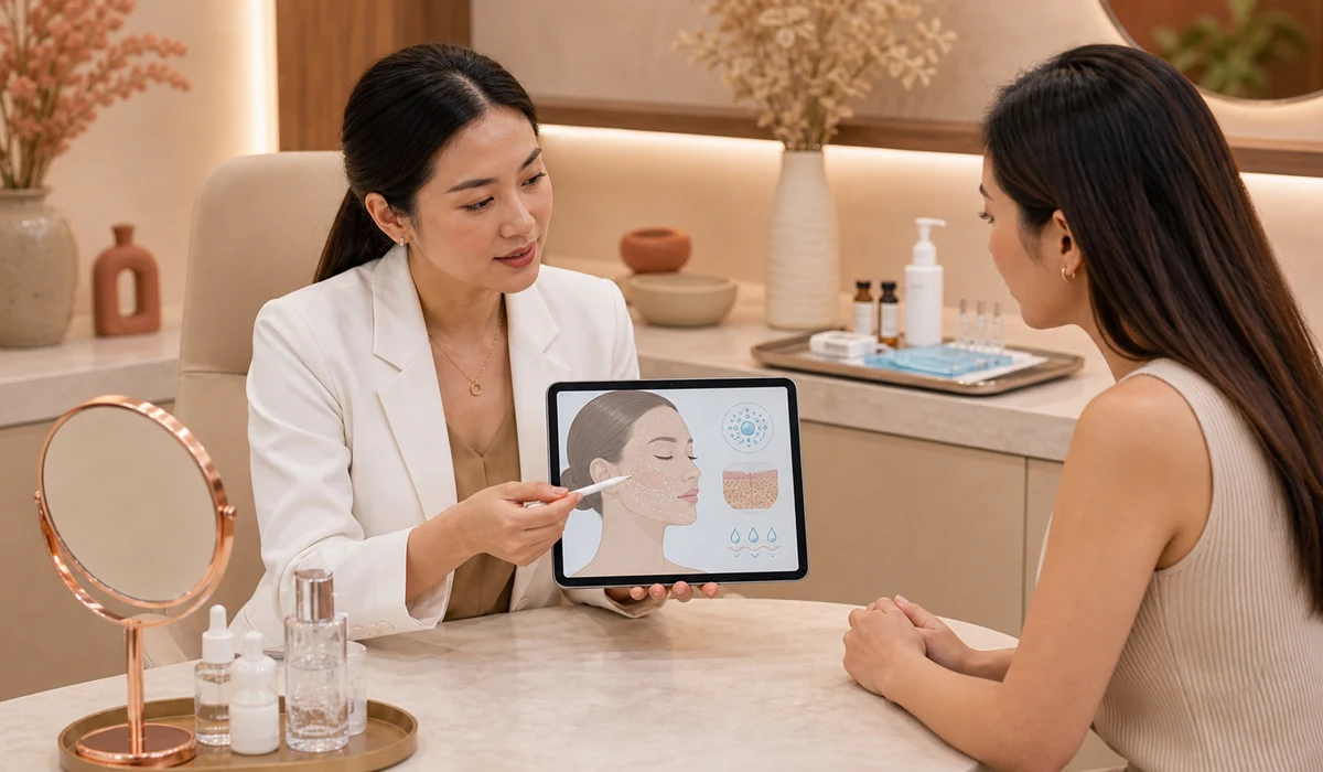 Injection-device safety consultation with skin-layer education