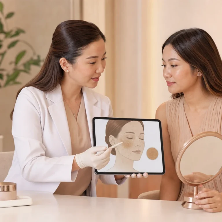 A clinician reviewing pigmentation concerns with a patient during a pico laser consultation featured image